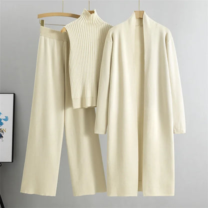 Casual Women’s 3-Piece Knitted Sweater Set – Vest, Long Cardigan, and Leggings | Stylish Loungewear & Outerwear for Women Leona