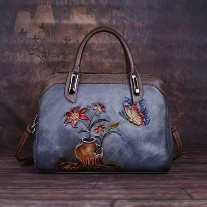 Personalized Flower Art Bags - Ladies' Purses, Handbags, Genuine Leather Totes, Clutches & Gifts Amelia
