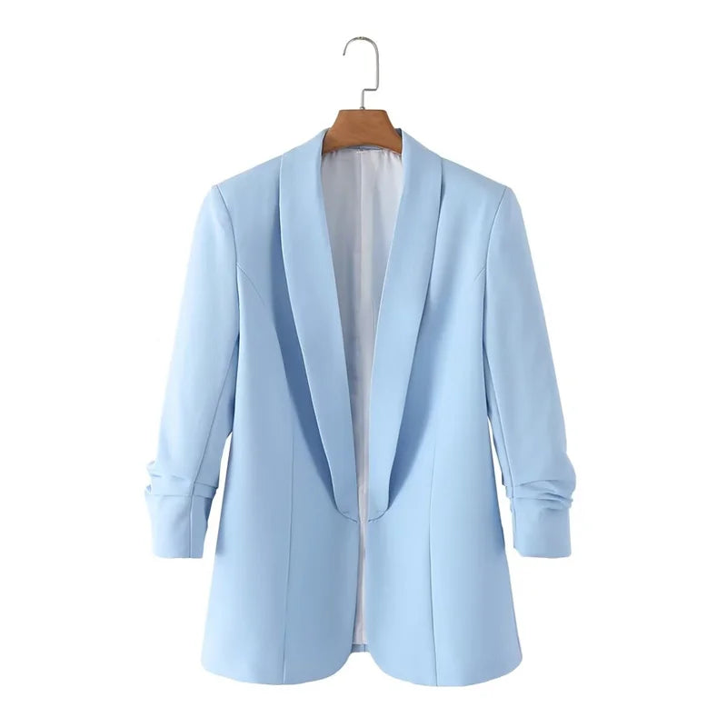 Women's Casual Loose One Button Cuff Pleated Suit Jacket Lucinda