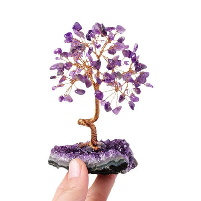 Natural Amethyst Healing Crystal Money Tree – Elegant Crystal Gravel Cash Tree Ornament for Home Décor