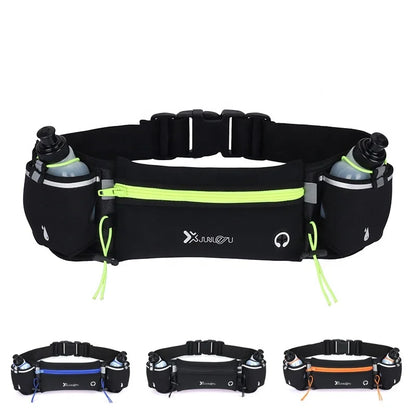 Sport Running Fanny Pack with Water Bottle Holder – Waterproof Nylon Waist Bag for Marathon, Hiking & Camping