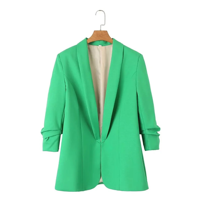 Women's Casual Loose One Button Cuff Pleated Suit Jacket Lucinda