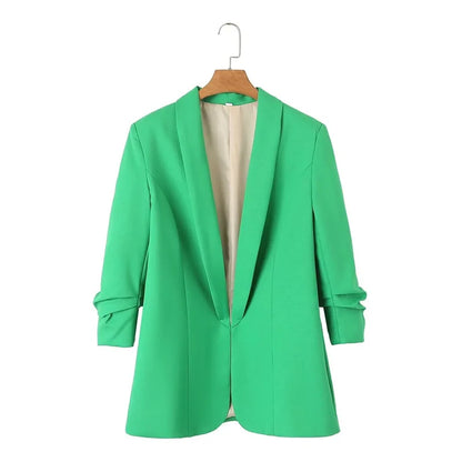 Women's Casual Loose One Button Cuff Pleated Suit Jacket Lucinda