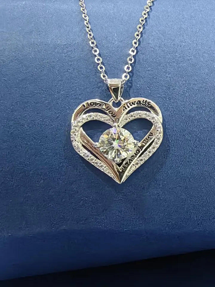925 Sterling Silver 1 Carat Moissanite Double Love Pendant Necklace – Unique Fashion Jewelry, Perfect Holiday Gift for Girlfriend, Wife, or Mother Simone