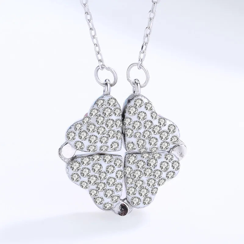 925 Sterling Silver Magnetic Four-Leaf Clover Necklace – Heart-Shaped Pendant Love Jewelry for Women and Girls Gift Cimorene