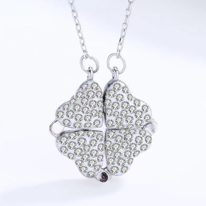 925 Sterling Silver Magnetic Four-Leaf Clover Necklace – Heart-Shaped Pendant Love Jewelry for Women and Girls Gift Cimorene