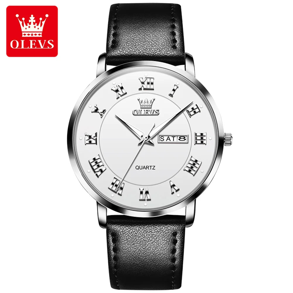OLEVS 2920 Luxury Custom Logo Quartz Watch – Waterproof Genuine Leather Wristwatch with Luminous Design for Men