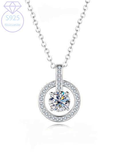 Round Cut Moissanite Necklace – 925 Sterling Silver Beating Heart Pendant, Luxury Fashion Jewelry for Women Lily