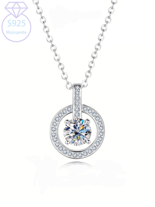 Round Cut Moissanite Necklace – 925 Sterling Silver Beating Heart Pendant, Luxury Fashion Jewelry for Women Lily