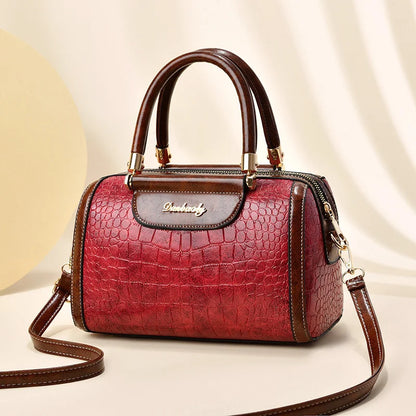 Women’s Handbags – Large Capacity Barrel-Style Boston Bag, Stone Pattern Messenger and Shoulder Bag Anna