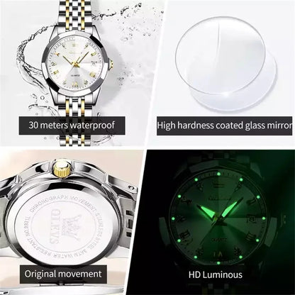 OLEVS 9931 Women's Quartz Watch – Original Luxury Stainless Steel Dual Calendar Waterproof Ladies Wristwatch Sidone