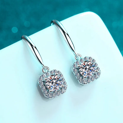 925 Silver Moissanite Cushion-Cut Drop Earrings | 1-Carat D-Color Sparkling Jewelry Sienna
