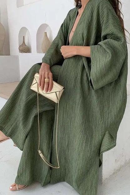 Women's Pleated Texture Top and Straight Casual Pants Set – Stylish Autumn Outfit