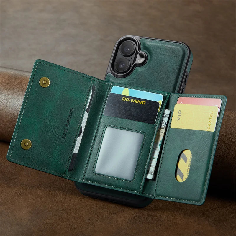 Premium Luxury Zipper Wallet Phone Case | 2-in-1 Detachable Case with Multi-Card Slots for iPhone 16, 15, 14 Pro Max