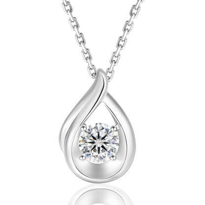 Moissanite Teardrop Pendant Necklace - 925 Sterling Silver White Gold-Plated Waterdrop Jewelry for Women
