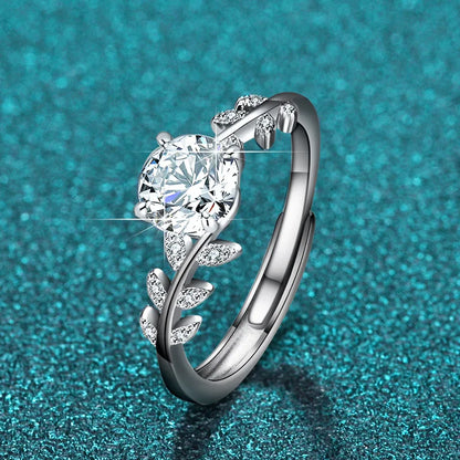 S925 Sterling Silver Laurel Ring | 1 Karat Moissanite | Adjustable Wedding Jewelry for Women