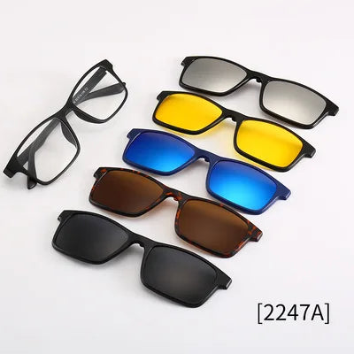5-in-1 Polarized Magnetic Clip-On Sunglasses for Men & Women – Optical Frame with Magnet Clip-On Sun Glasses Robb