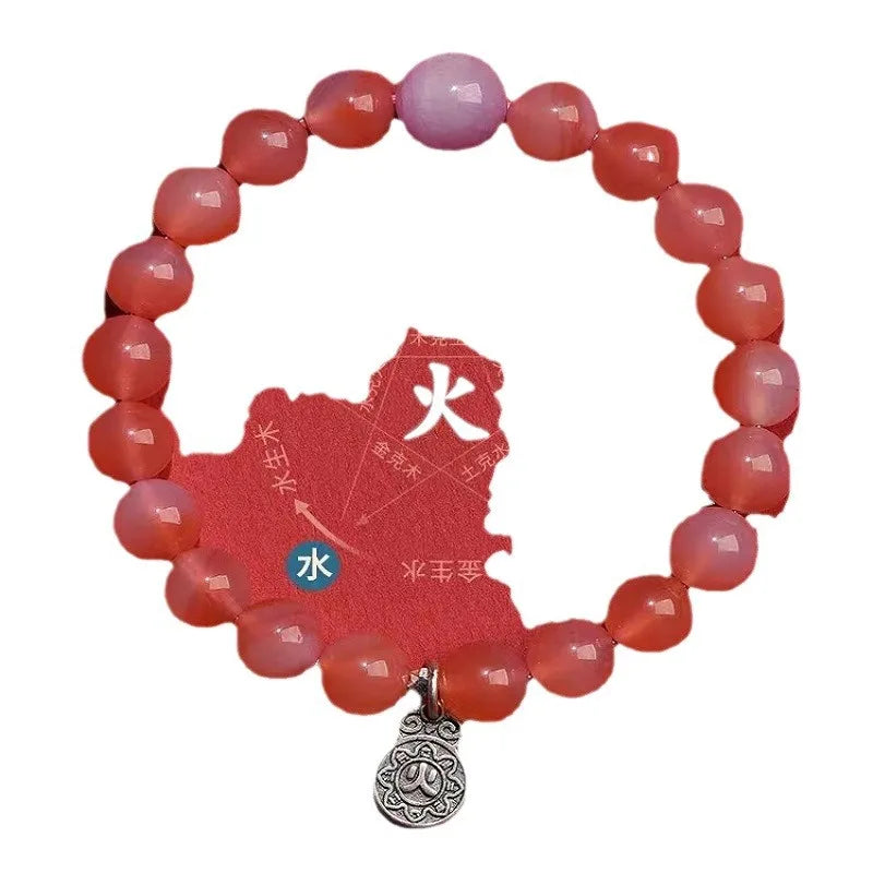Men and Women's Five-Bracelet Set Golden Wood Water Fire Soil Balance Green Quartz Crystal Bangles