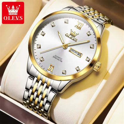 OLEVS 2943 Fashion Quartz Watch – Stainless Steel Band, Round Dial, Week Display & Calendar