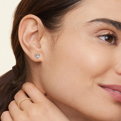 Moissanite Heart Stud Earrings – VVS1 GRA Certified Lab‑Created Diamond, 925 Sterling Silver with 14K White Gold, Hypoallergenic