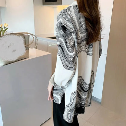 Women's Plus-Size Loose-Fit Printed Long-Sleeve Lapel Shirt – Casual and Stylish New Fashion Linda