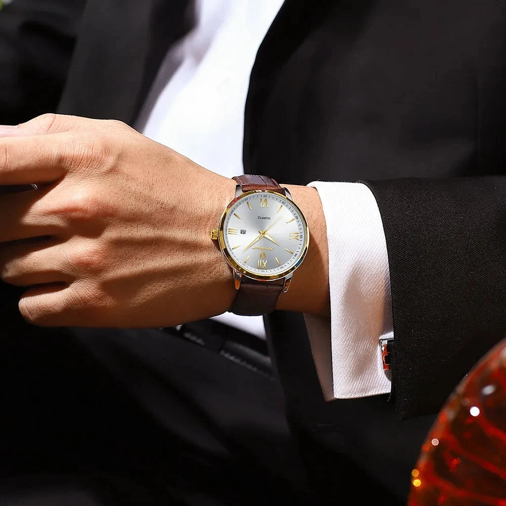 POEDAGAR 826 Leather Quartz Watch – Luxury Waterproof Sports Watch for Men, Business Wristwatch with Date Display Samuel