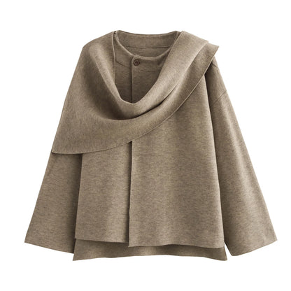 Vintage Long Sleeve Knitted Coat with Scarf – Women's Autumn Sweater Aurora