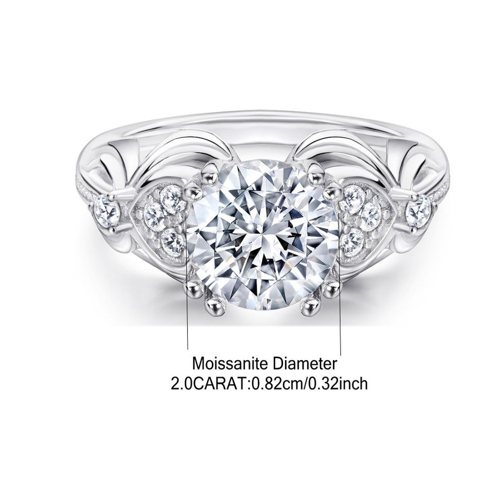 2 Carat Moissanite Retro Ring in 925 Sterling Silver – Classic Luxury Fashion Jewelry Gift for Women Hyacinth
