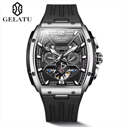 Gelatu 6013 Men's Waterproof Tourbillon Skeleton Automatic Mechanical Watch with Calendar & Luminous Hands