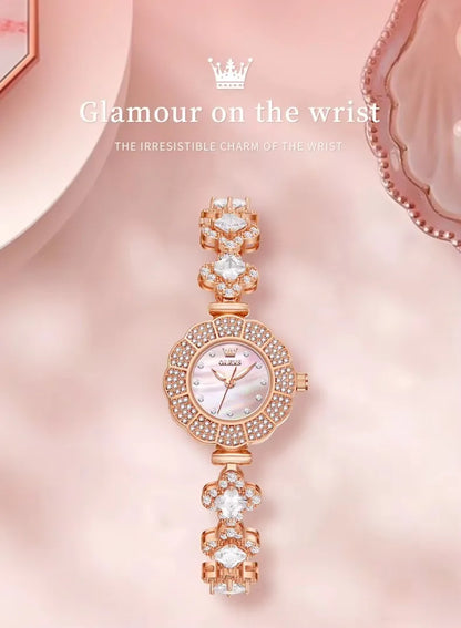 OLEVS 9813 Luxury Women's Quartz Watch – Diamond-Accented Waterproof Stainless Steel Bracelet Timepiece Mabel