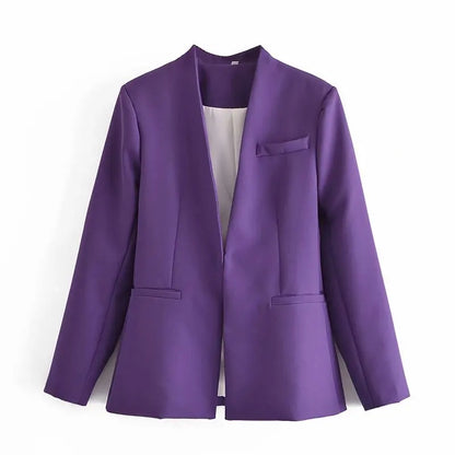 Women's Casual Long Sleeve Suit Jacket - All-Match Lapel-Free Blazer with Shoulder Pads Clemence