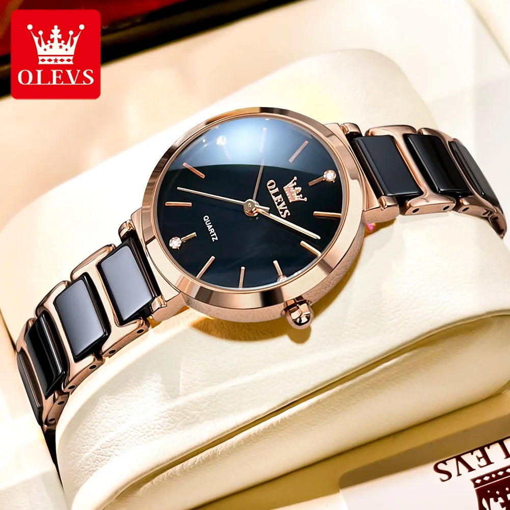 OLEVS 5877 Women's Ceramic Business Watch – Stylish Waterproof Quartz Wristwatch for Ladies Roxane