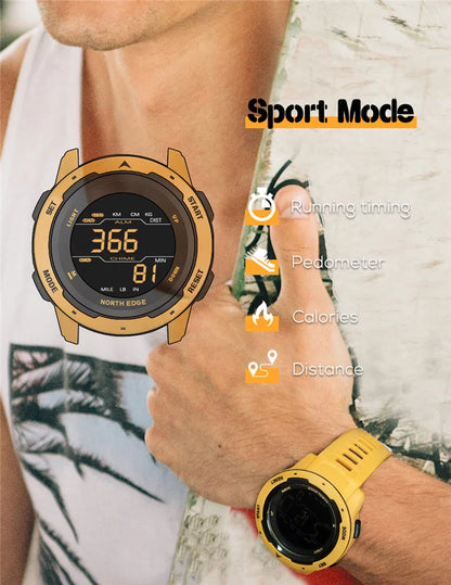 North Edge MARS Men’s Digital Sports Watch – Steel Band LED Electronic Wristwatch for Active Lifestyles