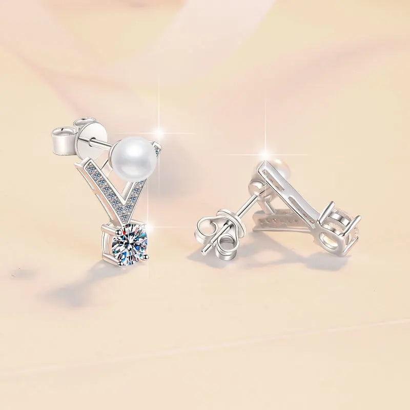 S925 Sterling Silver Moissanite & Pearl Jewelry Set – 0.5ct D Color VVS1 Earrings & Necklace for Women Yna