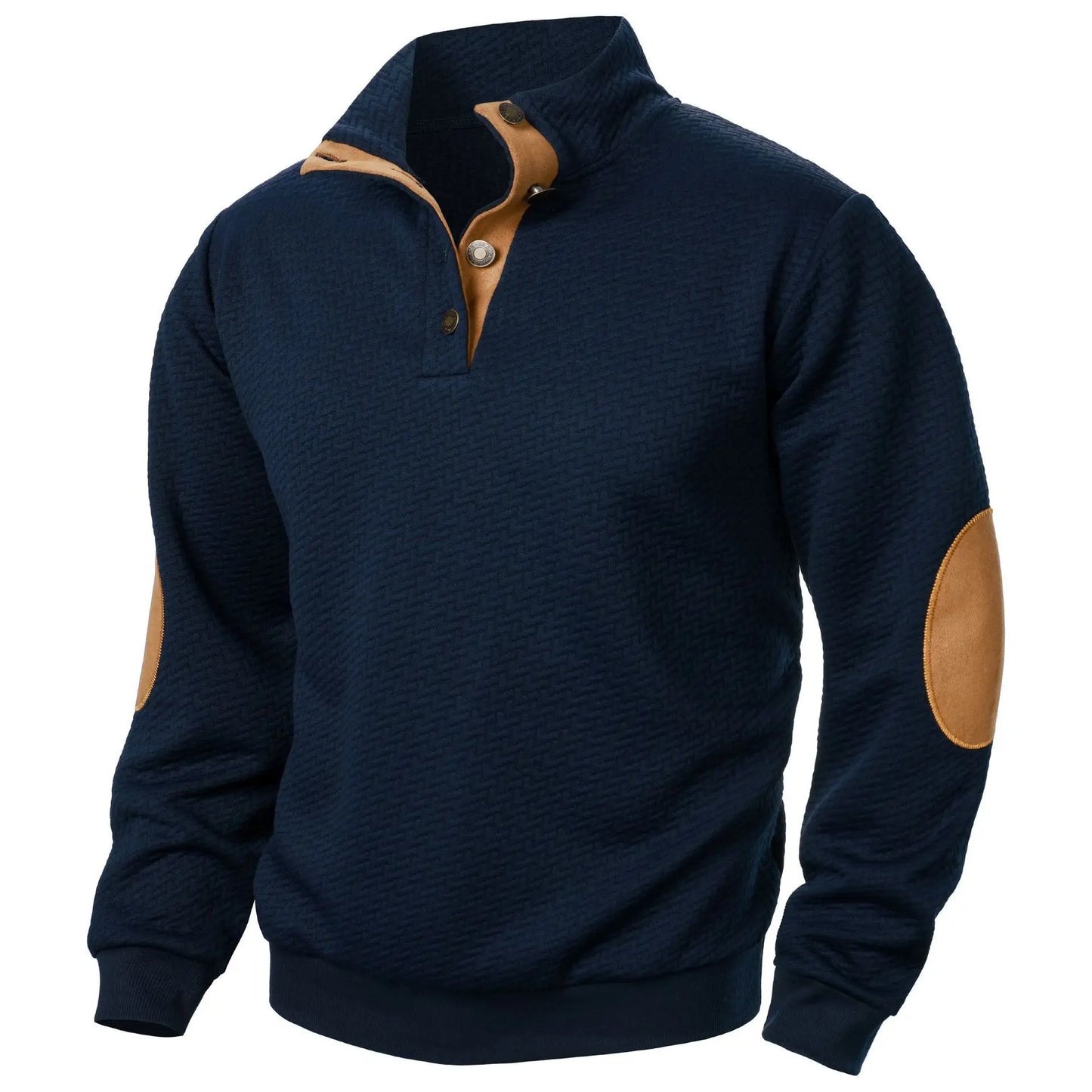 Men's Casual Standing Collar Pullover Sweatshirt - Windproof Button-Up Design for Everyday Comfort Caleb