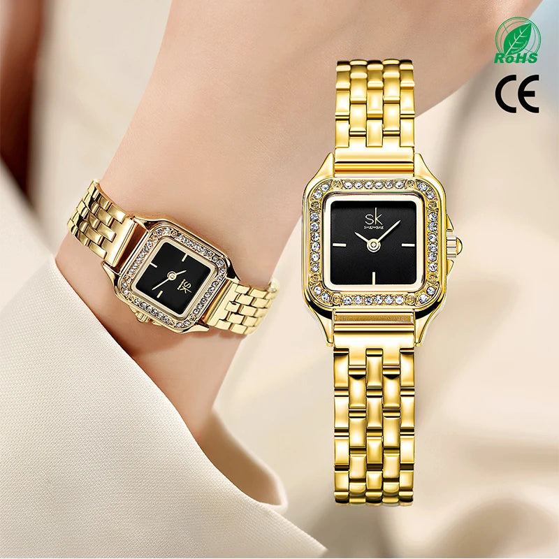SHENGKE Elegant Square Women’s Watch – Luxury Diamond Wristwatch Gift