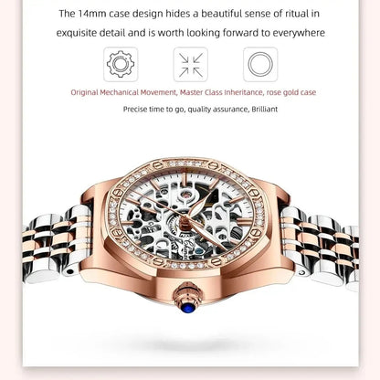 CHENXI Women’s Skeleton Diamond Automatic Watch | 8848 Luxury Stainless Steel Mechanical Wristwatch – Waterproof Bracelet for Girls & Women