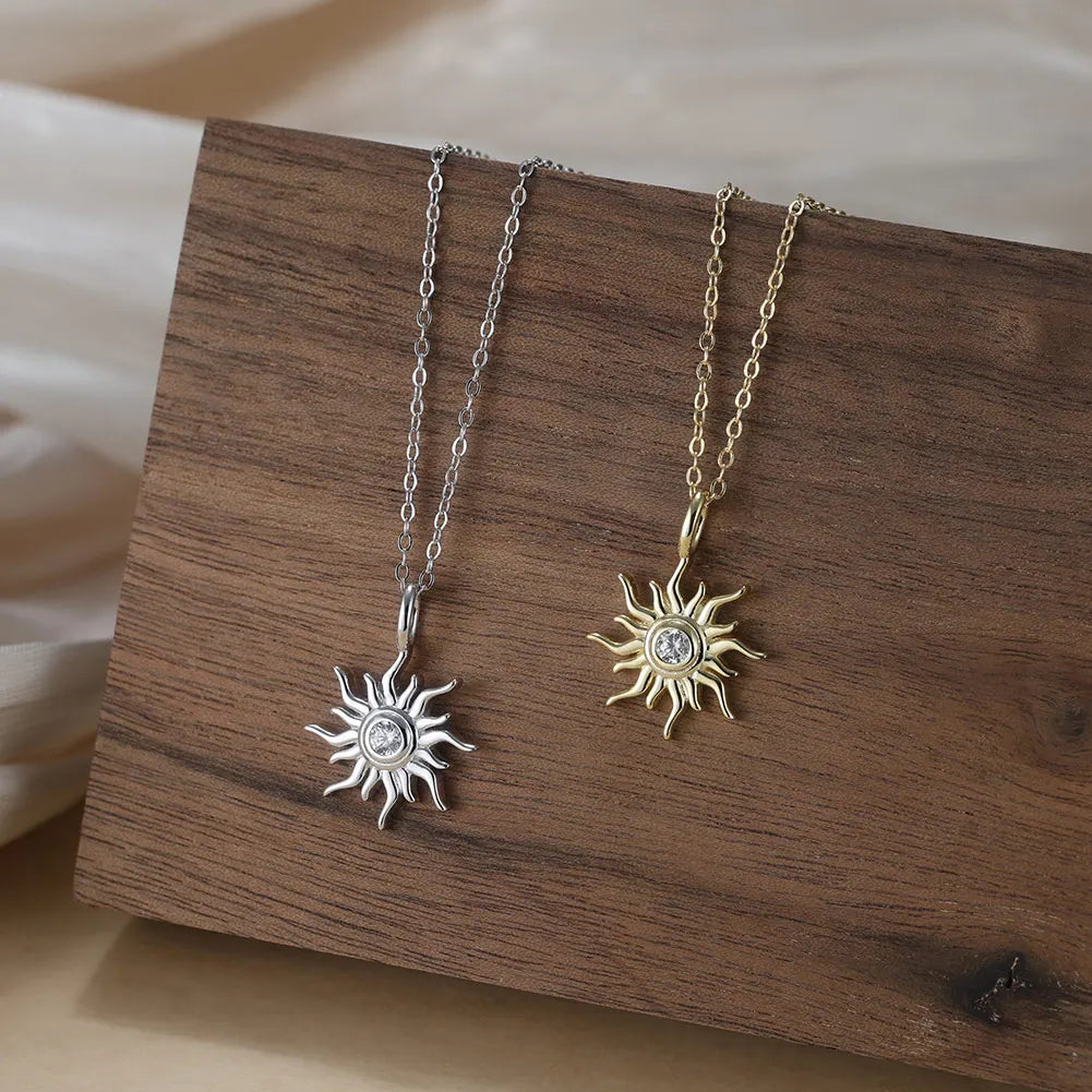 Elegant Sterling Silver Zirconia Sun Pendant Necklace for Women Katnis