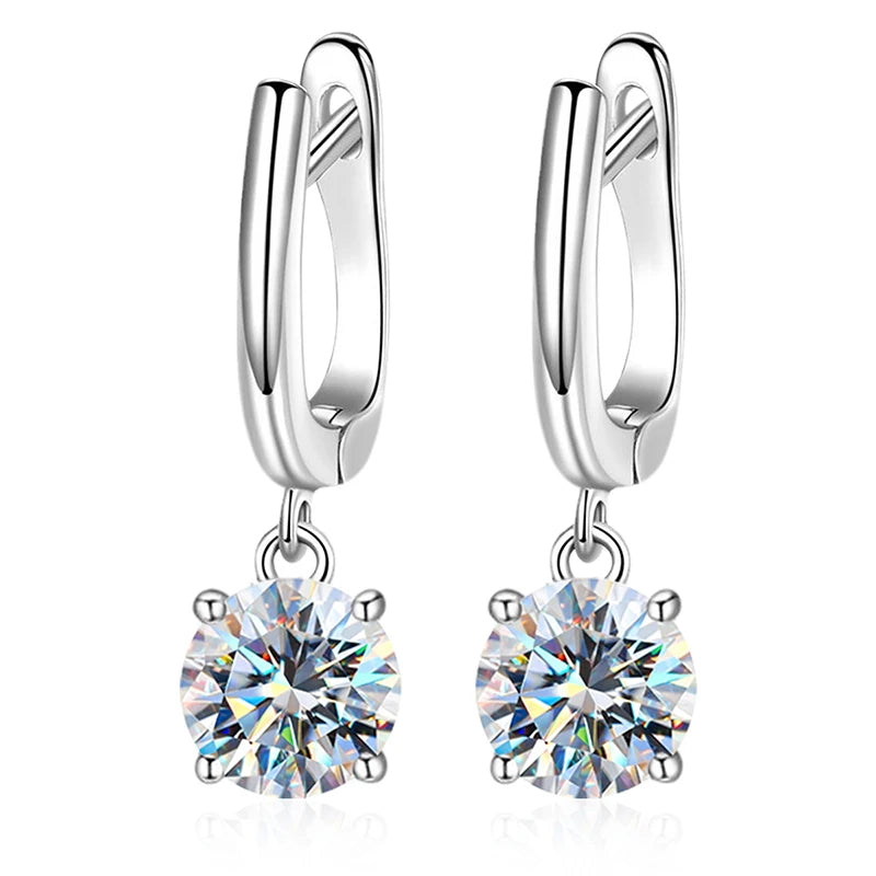 GRA Certified 1CT Moissanite Hoop Earrings – Luxury 925 Sterling Silver 18K White Gold Plated Wedding Fine Jewelry for Women Justine