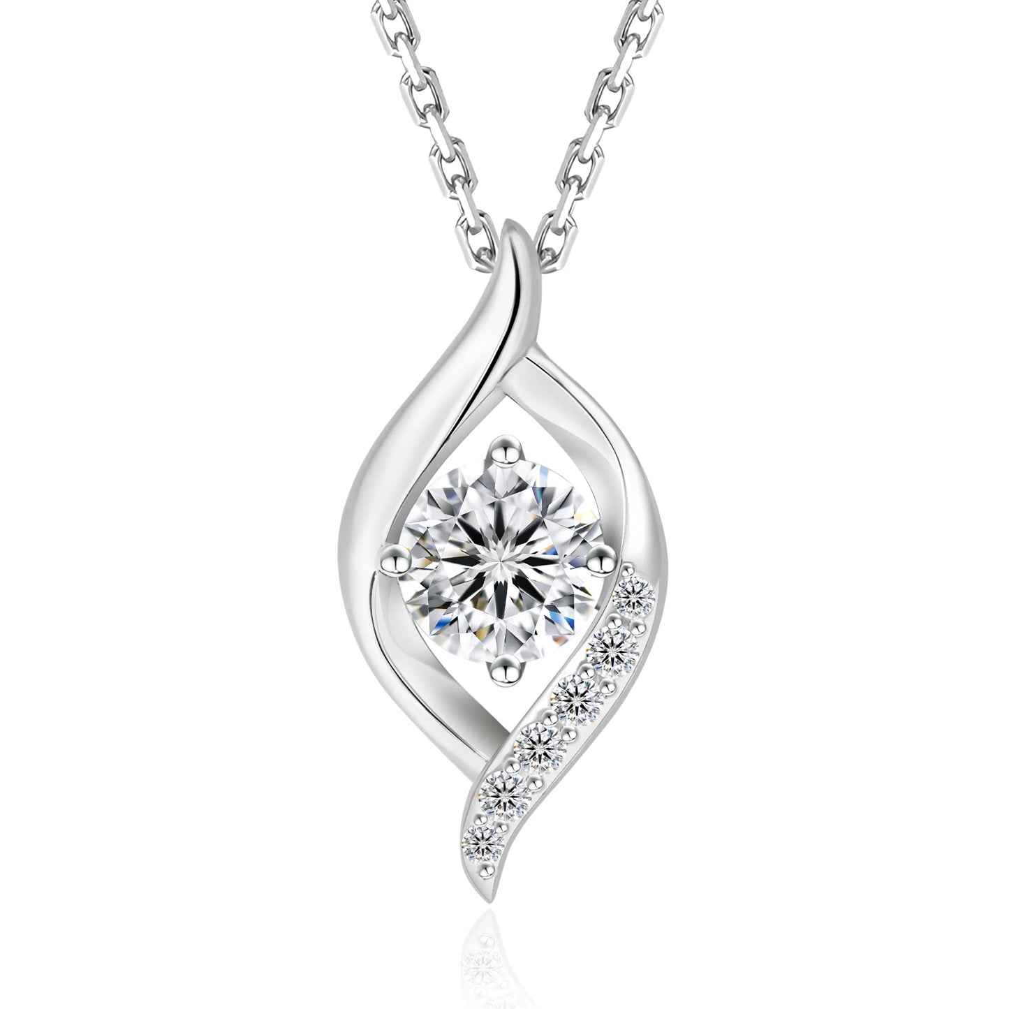 Moissanite Teardrop Pendant Necklace - 925 Sterling Silver White Gold-Plated Waterdrop Jewelry for Women