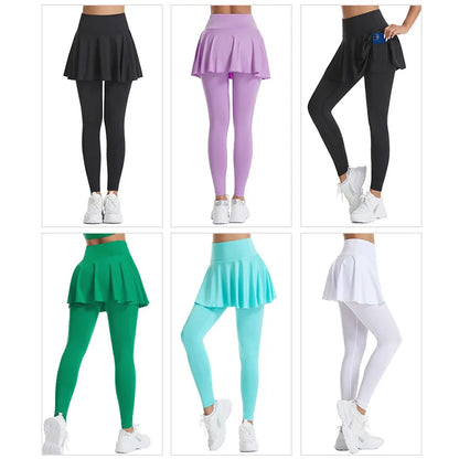 Women’s Double‑Layer Running Skirt Leggings – Elastic Waist Tennis Skirt with Built‑In Shorts for Gym & Sports