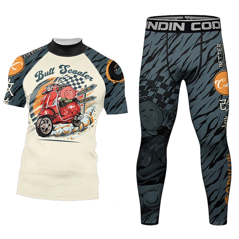 Cody Men’s 4‑Piece Gym Training Set – Compression Leggings, Thermal Shorts & Rash‑Guard Sportswear