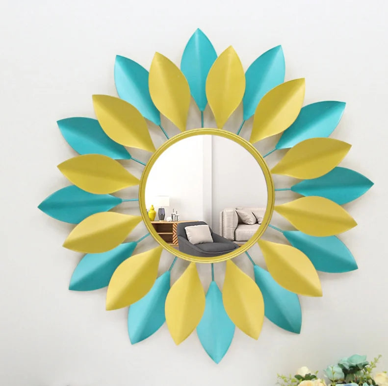 Metal Nordic Style Flower Shape Mirror – Modern Living Room Sofa Background Wall & Porch Decoration
