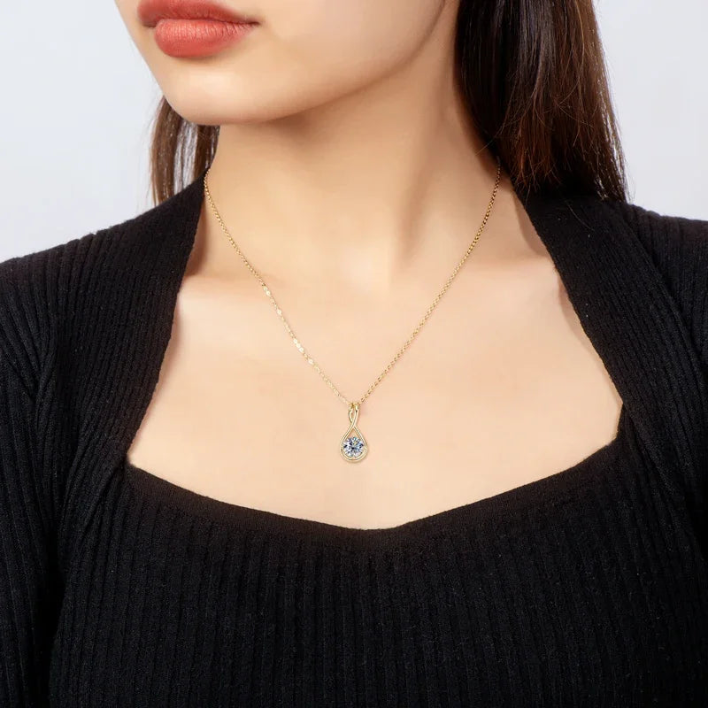 Romantic 18K Gold Plated Moissanite Pendant Necklace – Classic Four-Claw Design, S925 Sterling Silver for Women