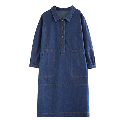 Women's Fashionable Mid to Long Denim Dress – Loose Fit, Slimming Design for a Trendy Look Kestrel