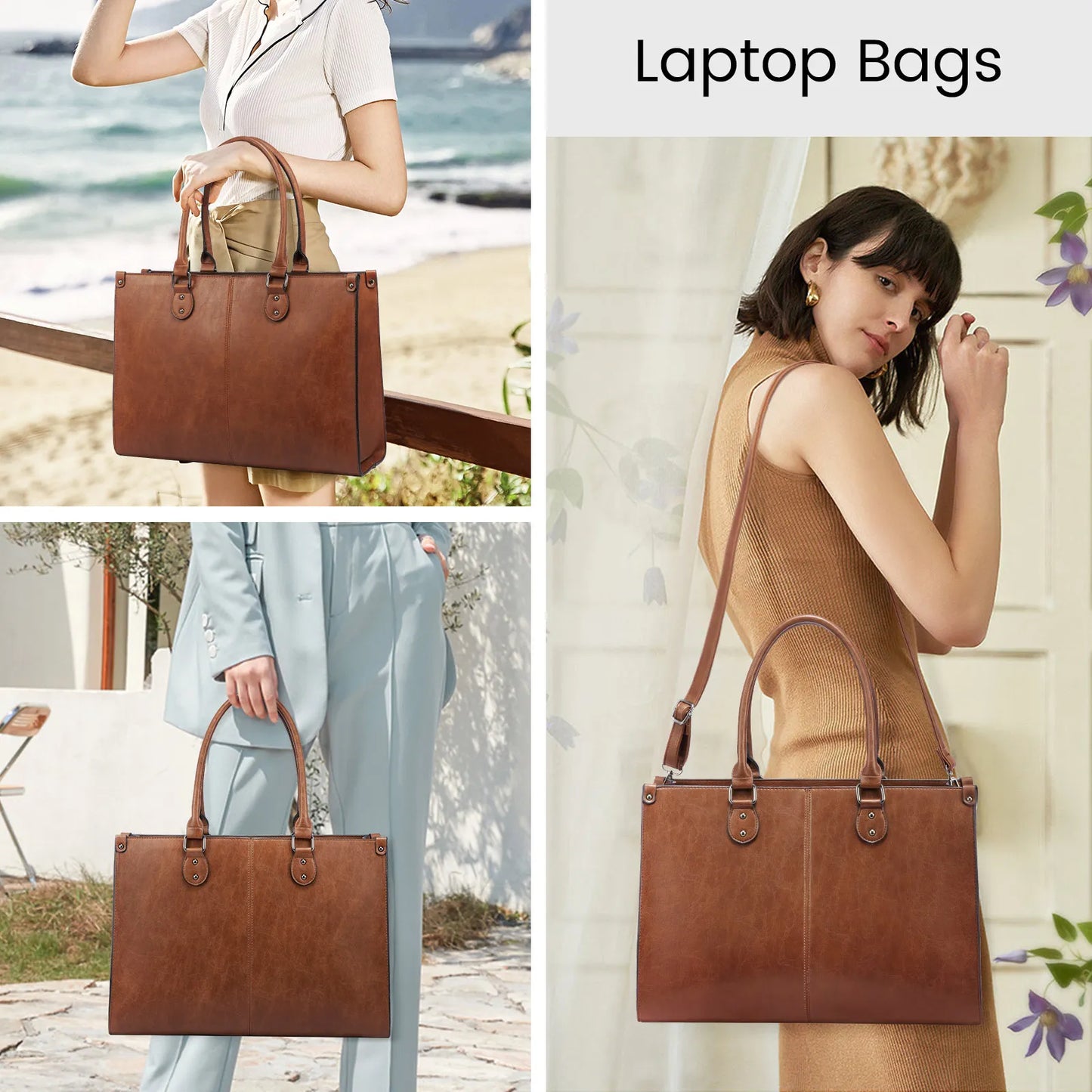 Vintage Leather Laptop Tote Bag – Large Capacity Business Handbag for Women, Stylish Work Bag & Computer Bag