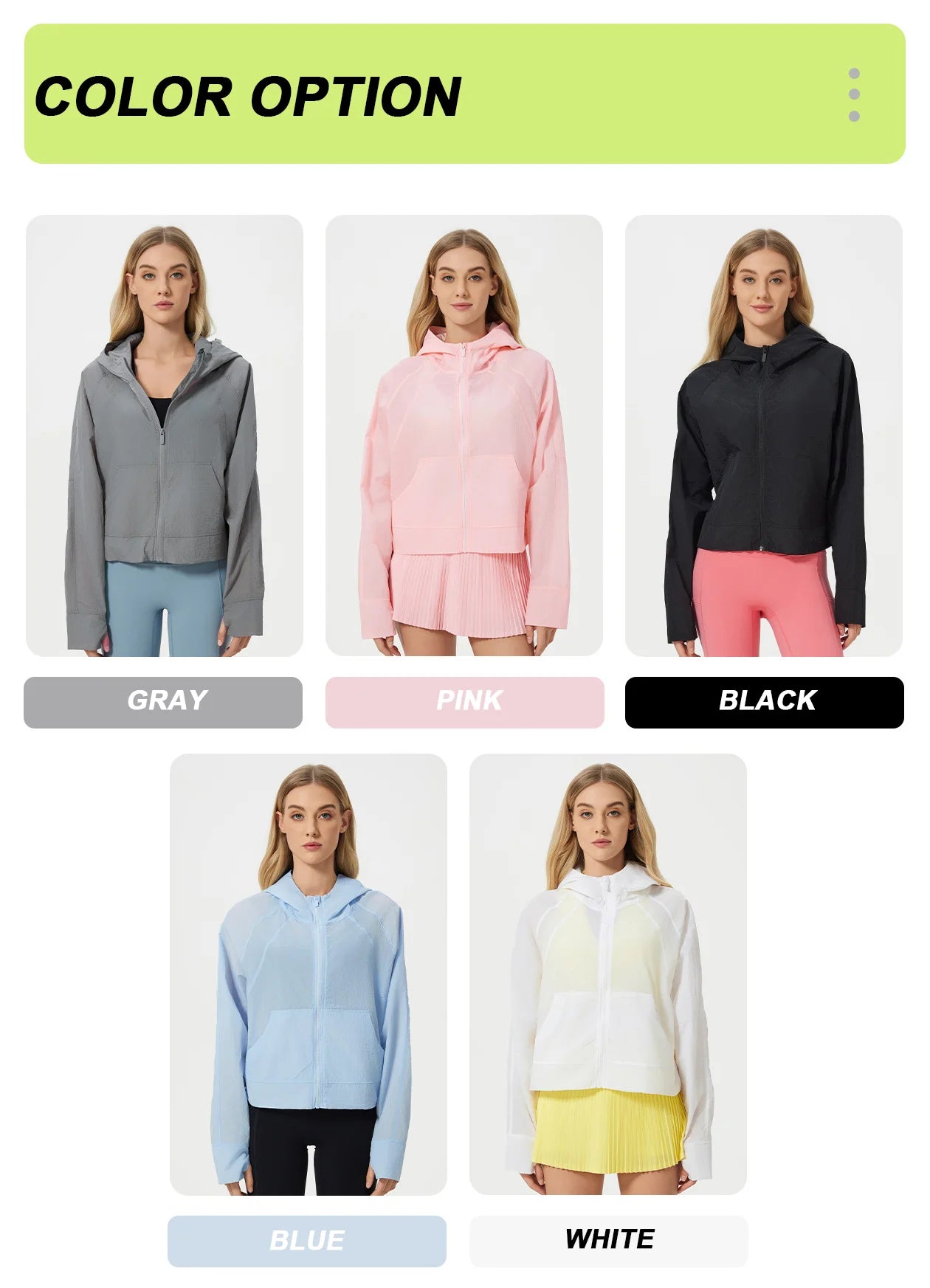 Lightweight Breathable Waterproof Sports Jacket | UPF 50+ Sun-Proof Anti-UV Hooded Yoga Jacket for Adults