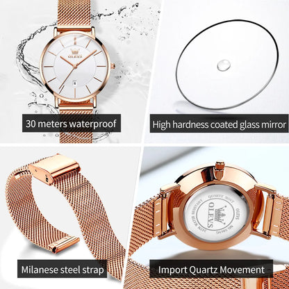 OLEVS 5869 Women’s Quartz Watch – Waterproof, Ultra-Thin, Mesh Steel Strap, Elegant Luxury Design
