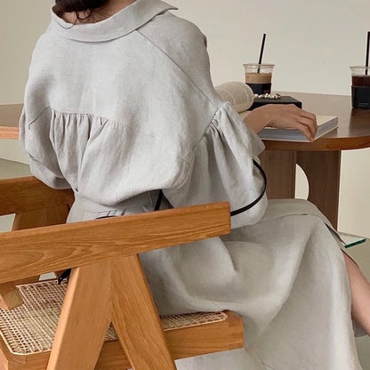 Women Casual Loose Lantern Sleeve Mid-length Shirt Dress