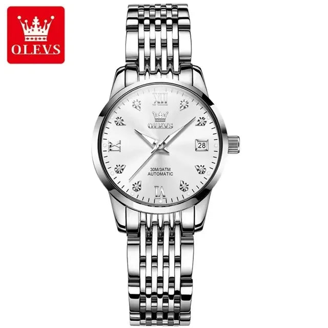 OLEVS 6673 Women’s Diamond Dial Mechanical Watch – Simple, Fashionable, Classic Automatic Calendar Ladies Watch